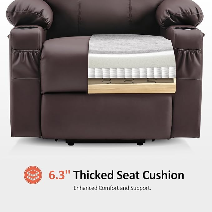 MCombo Large Power Lift Recliner Chair with Massage and Heat for Tall Elderly People, 3 Positions, Cup Holders, and USB Ports, Faux Leather 7516 (Large, Light Brown)