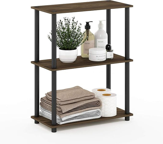 Furinno TURN-N-TUBE Storage Shelves, 3-Tier Book Shelf, Corner Shelf, Toolless Open Shelves, for Organization and Storage, Living Room, Garage, Home Office, Columbia Walnut