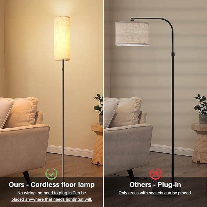 Cordless Floor Lamp for Living Room, with 3 Color Temperature and Pull Cord Switch, 8000mAh Battery Operated Portable Rechargeable Modern Standing Led floor lamp Light for Bedroom Office, Farmhouse