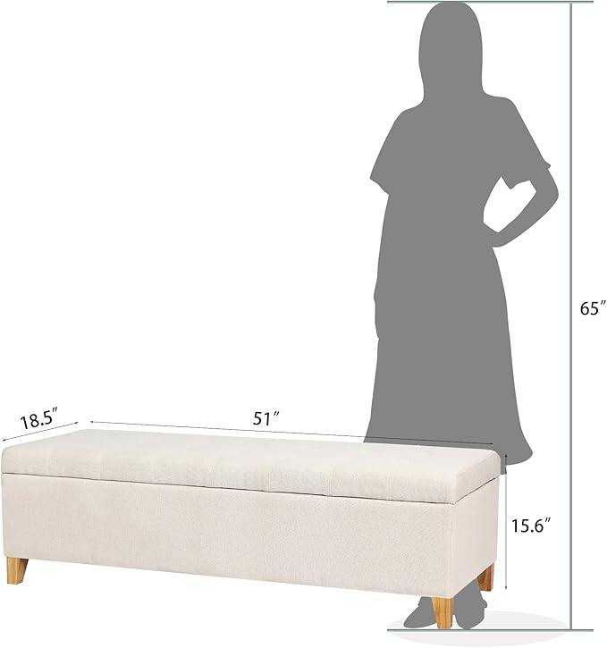 Joveco Storage Ottoman Bench, 51" Rectangle Long Bench, for Bedroom, End Foot of Bed, Living Room, Entryway, Beige