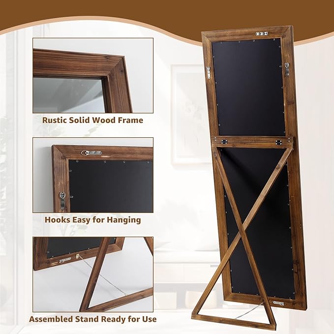 MELOMOIR Rustic Farmhouse Full Length Mirror, 71"x32" Large Floor Mirror Wood Frame, Free Standing Mirror Leaning Hanging, for Bedroom Living Room Cloakroom, Wood