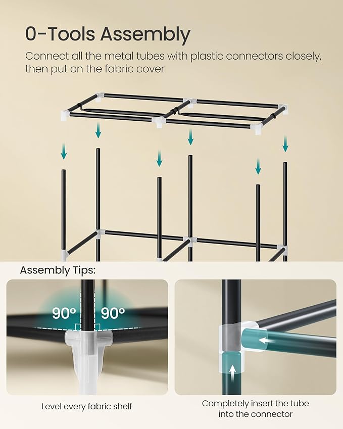 SONGMICS Portable Closet, Wardrobe Closet Organizer with Cover, 2 Hanging Rods and Shelves, 4 Side Pockets, 33.9 x 17.7 x 65.7 Inches, Large Capacity for Bedroom, Living Room, Ink Black URYG091B01