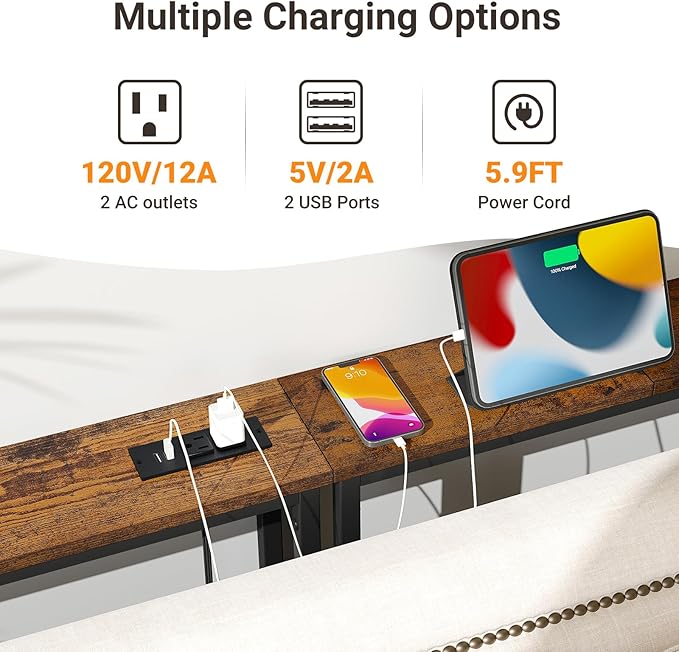 ELYKEN 2 Pack 5.9" Narrow Console Sofa Table with Power Outlets, Total 78.8” Long Behind Couch Table with Charge Station and 5.9’ Extension Cord for Living Room, 5.9"D x 78.8”W x 29.5”H, Rustic Brown