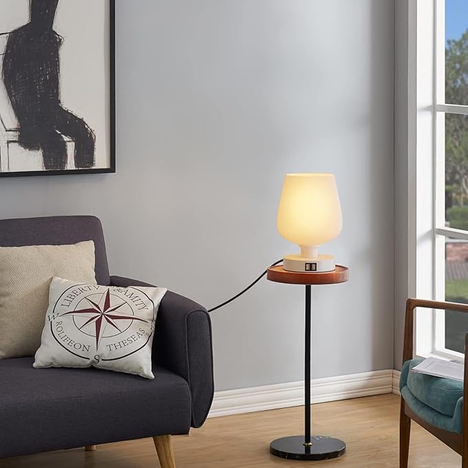 Touch Bedside Table Lamp with 2 USB Ports - 3 Way Dimmable Modern Small Lamps for Bedroom Living Room Nightstand, Desk Lamps with White Opal Glass Lamp Shade, Warm LED Bulb, Bulb Included