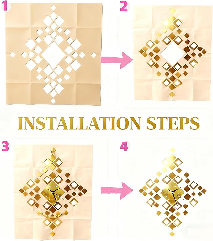 Frameless DIY Wall Clock – Large Modern 3D Mirror Wall Clock with Numbers Stickers, DIY Clock Kit for Home, Living Room, Bedroom, Office Wall Decor(Gold)