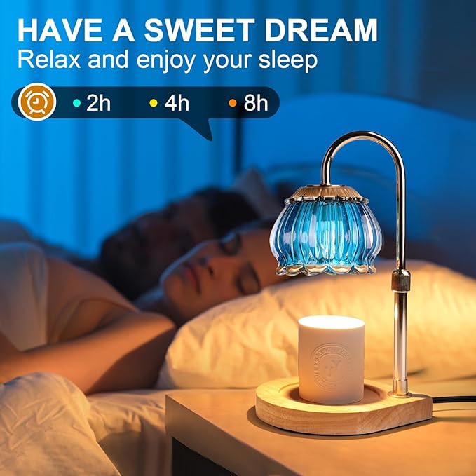 Candle Warmer Lamp with Timer, Dimmable Candle Warmer Lantern Light, Electric Glass Shade Jar Candle Warming Holders for Warming House Warming Decoration Christmas Gift for Women,Blue