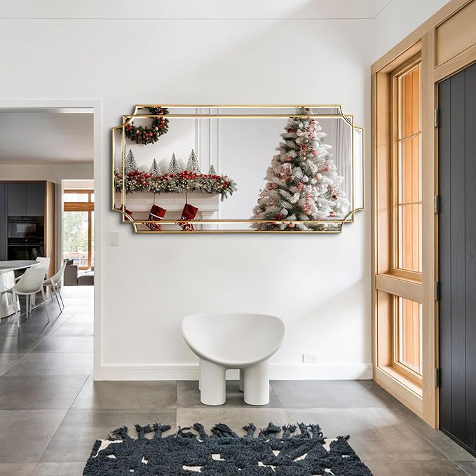 Gold Full Length Mirror for Wall, 59"x30" Full Body Rectangle Beveled Mirrors for Dressing, Large Modern Elegant Decorative Mirror for Living Room Entryway Hallway Bathroom Bedroom