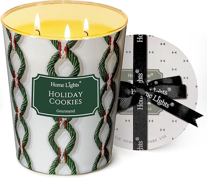 HomeLights Holiday Cookies Scented Candles | 34oz Soy Candles Rustic Modern 3-Wick Large Candle Jars | Ideal Candle Gifts for Events, Home Decor Stress, Relief & Relaxation