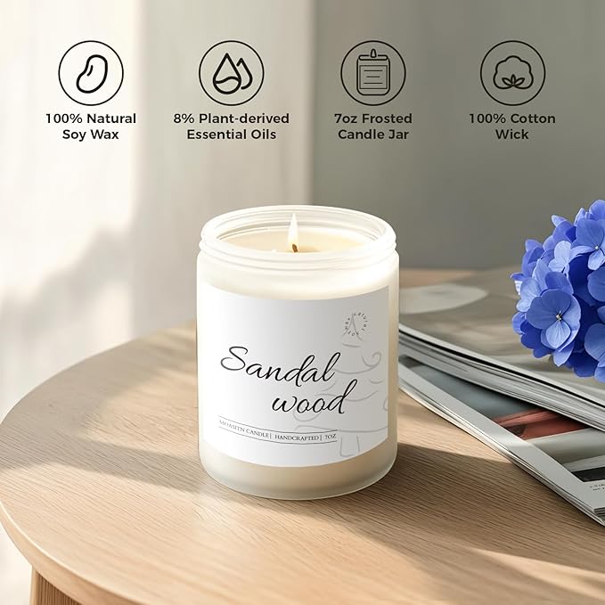 MOASITN Sandalwood Scented Candles for Home| Cedar,Sandalwood,Musk Scented Soy Candle| Handmade Longlasting Aromatherapy Candle| Jar Candel Gift for Women,Men for Spring,Birthday,Relaxing|7oz