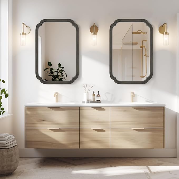 HOMECOOKIN Wood Bathroom Mirrors for Wall Mounted, 20" x 30" Rustic Wood Frame Wall Mirrors Decorative for Living Room or Bedroom Vanity Mirror (Black) A