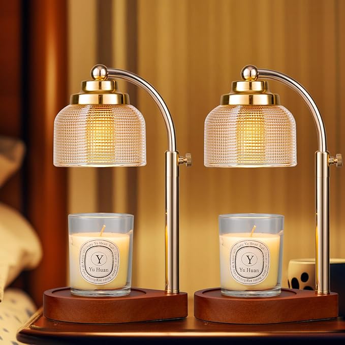 2 Pack Candle Warmer Lamp with Timer and Dimmer - Adjustable Height, Scent Within Minutes, Best Gifts for Women Mom, Wax Warmer for Jar Candles with 4 Replacement Bulbs