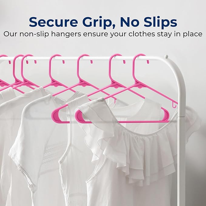 SereneLife Premium 10 Pack Plastic Hangers, Lightweight, Durable, Space Saving Clothes Organizers, Suitable for Shirts, Sweaters, Hoodies, Dresses, Kids Clothes, Good for Home Organization (Pink)