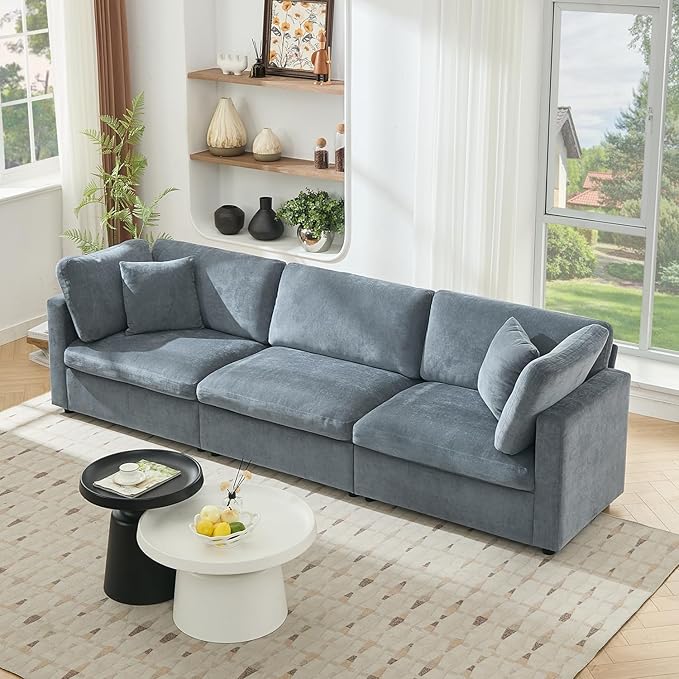 Tbfit Modern Sectional Sofa, Down-Filled Cushions, Extra Comfy Cloud Couch for Home, Living Room, Grey