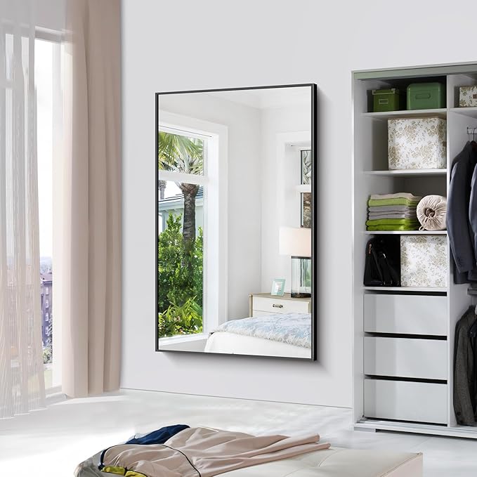 BONEWEI Bathroom Mirror,60x36 inch Large Wall Mirror for Bathroom Wall Mounted Black Rectangle Mirrors,Black Bathroom Mirror for Living Room,Farmhouse,Bedroom Entryway,Horizontal/Vertical