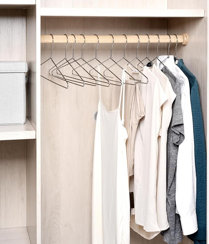 Amber Home 10 Pack Heavy Duty Metal Shirt Coat Hangers, Stainless Steel Clothes Hanger with Polished Chrome, 17 Inch Silver Metal Wire Hanger