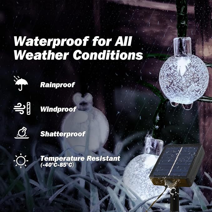 Solar Lights Outdoor Waterproof, 2 Pack Total 200LED 110FT Solar String Lights for Outside with 8 Modes, Outdoor String Lights Crystal Globe Patio Lights for Garden Yard Party Decor(Warm White)