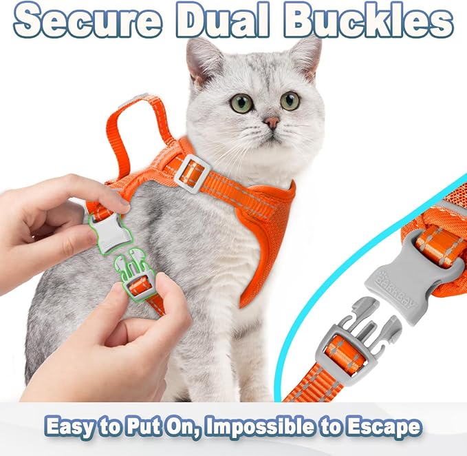 Cat Harness and Leash Set Escape Proof for Kitten Walking, Soft Adjustable Top Handle Vest Harnesses for Cats, Easy Control Breathable Reflective Small Medium Large, Orange, XXS