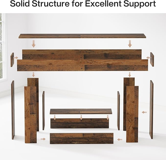 Tribesigns 63" Console Table, Farmhouse 2-Tier Entryway Table with U-Shaped Base, Narrow Long Wood Sofa Table Behind Couch Table for Living Room, Hallway, Foyer, Mix Brown