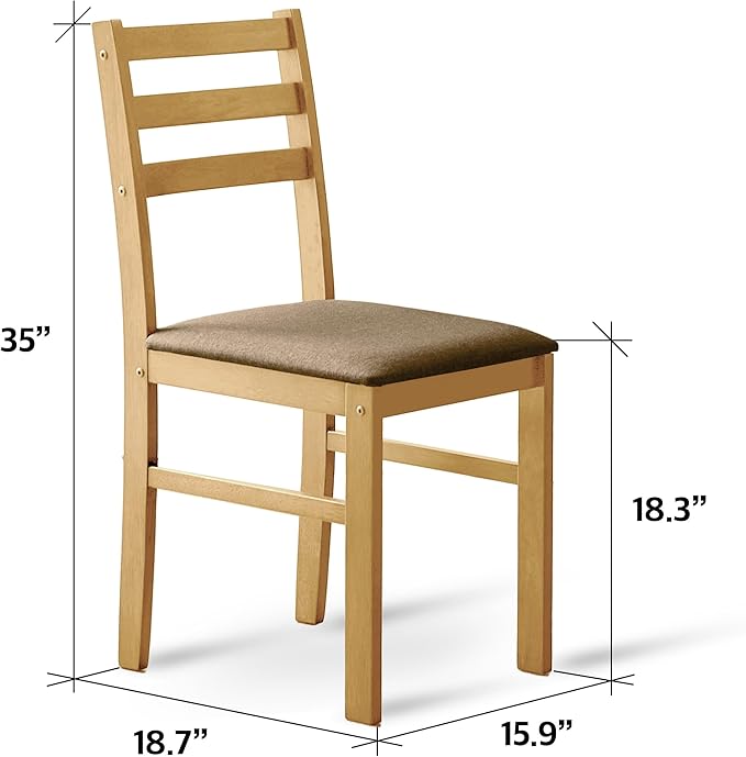 Livinia Seattle Modern Farmhouse Kitchen Dining Room Chair Set of 2, Solid Wood Fabric Upholstered Cushion Seat Wood Ladder Back Chairs (Natural)