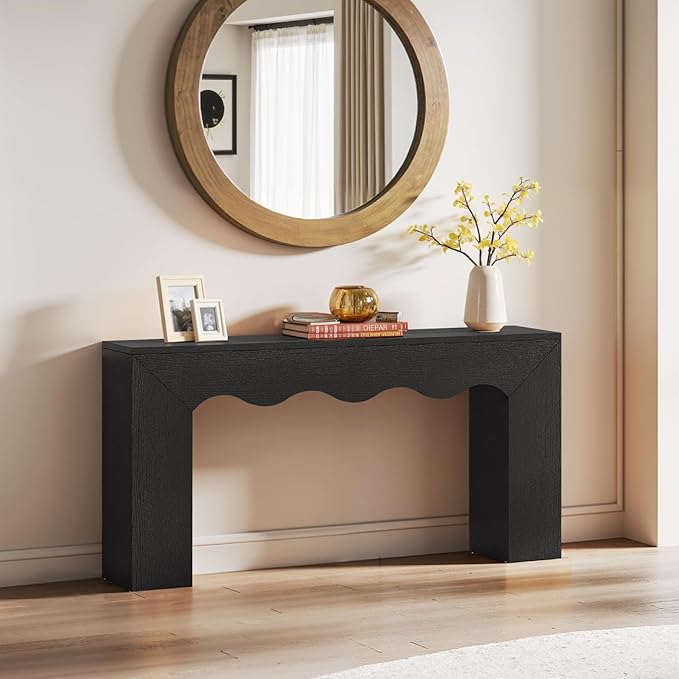Tribesigns 63" Farmhouse Console Table, Wooden Couch Table Behind Sofa with Storage, Long Entryway Sofa Station, Narrow Console Stand with Base, Hallway Stand for Entryway, Living Room (1, Black)