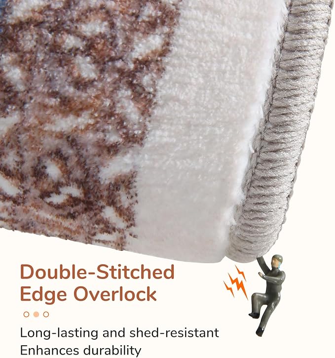 OPPODREAM Thin Area Rugs 5x7, 5x7 Washable Rug with Non Slip Backing, 5 x 7 Faux Cashmere Low-Pile Carpet, Navy Blue & Red & Cream