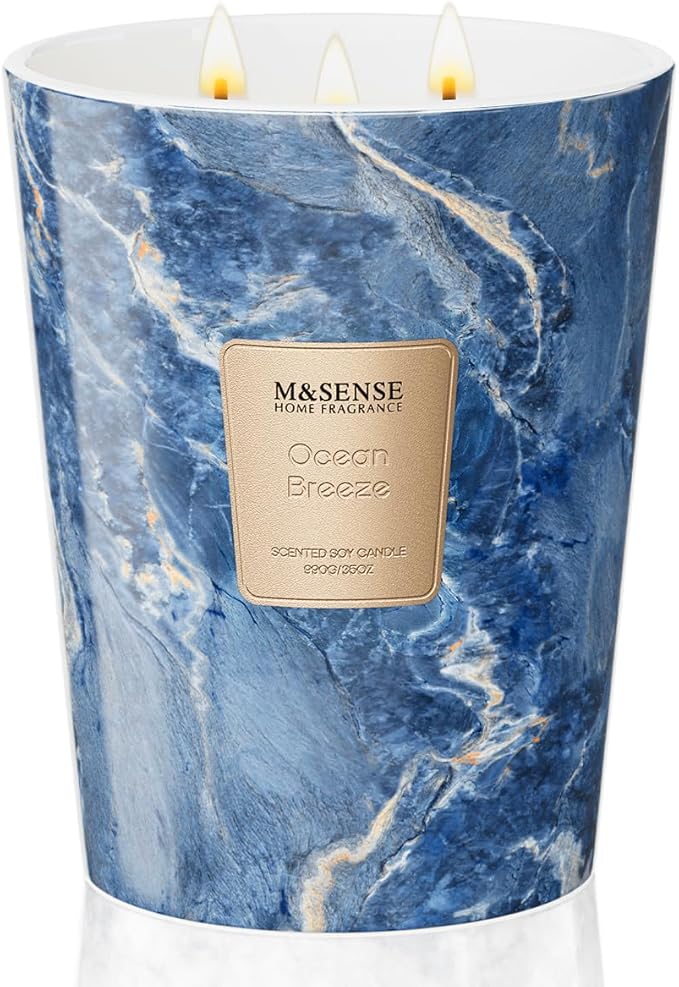 M&SENSE Extra Large Candle 35oz 150H Ocean Breeze Scented Candle, 3 Wick Highly Scented Jar Candle, XL Candles Gift for Stress Relief, Meditation, Yoga