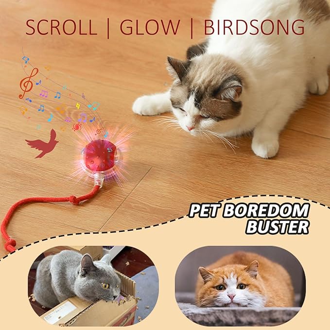 Dog Toy, 360° Rolling Interactive Ball Cat Toy with Realistic Bird Chirping Sounds, Fast Moving Balls Toys for Pets | Automatic Obstacle Avoidance, Rechargeable, Tough (Red+Blue)