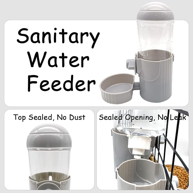 Tfwadmx Rabbit Watter Bottle 17oz Hanging Guinea Pig Automatic Water Dispenser No Drip Small Animal Cage Water Feeder Bowl for Bunny Chinchilla Hedgehog Ferret 2PCS (Grey)