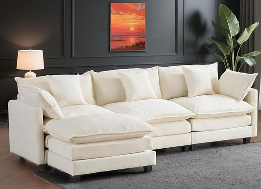 111.4" Cloud L Shaped Sectional Couch with Ottoman｜Modular Chenille Sofa with 29.1" Deep Seat｜FSC Solid Wood Frame｜Easy Assembly & 1YR Guarantee｜for Living Room Bedroom Apartment