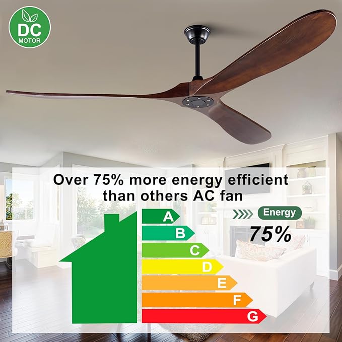 72 inch Ceiling Fan no Light, Quiet Reversible DC Motor Wood Ceiling Fan without Light, 3 Blades Large Modern Ceiling Fan with Remote Control for Outdoor Indoor Farmhouse Patios