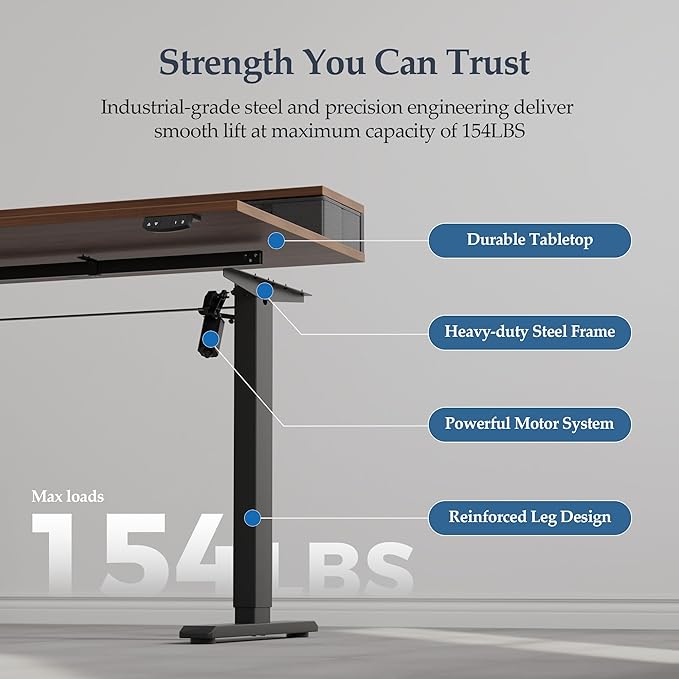 Klicelor 48 Inch Electric Standing Desk with Drawers, Adjustable Height Small Sit Stand Desk for Home Office, Compact Computer Workstation with Storage– Dark Walnut