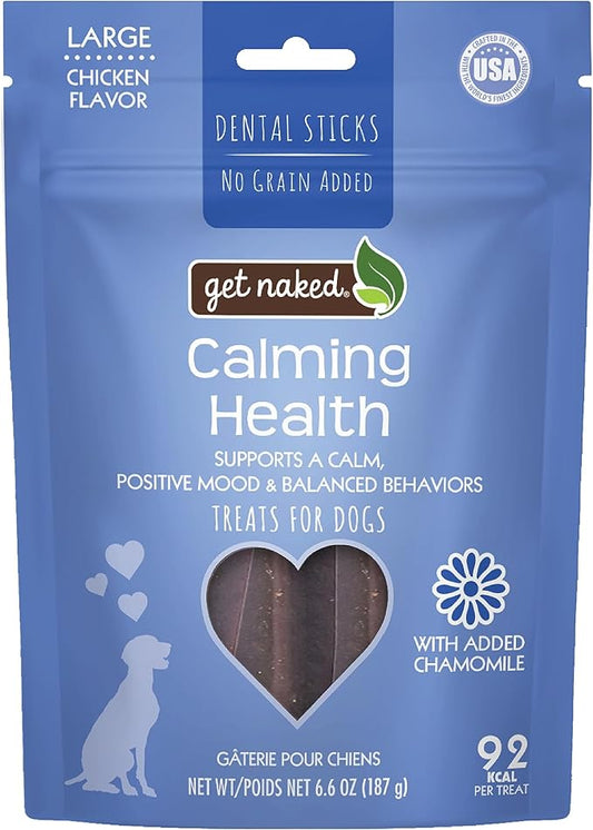 Get Naked Calming Dental Sticks for Dogs – Grain-Free Chicken Flavor, Anxiety Relief with Chamomile, Passion Flower, No CBD, Tartar Control, Gluten-Free – Large Sticks 6.6 oz Bag