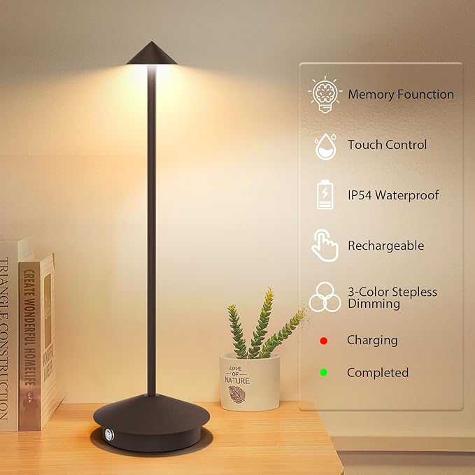 2-Pack 6000mAh Rechargeable Led Table Lamp Cordless,3000K-6000K Stepless Dimming Touch Lamps with Memory Function,IP54 Waterproof Aluminum Table Light for Outdoor/Bars/Restaurant/Patio(Rust)