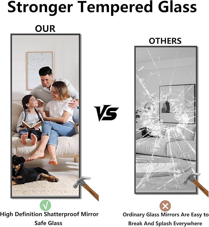 Koonmi Bathroom Mirror 30x71 Matte Black Bathroom Wall-Mounted Mirrors, Modern Rectangle Vanity Mirror, HD Tempered Glass, Aluminum Alloy Frame Allow to Hang Horizontally or Vertically