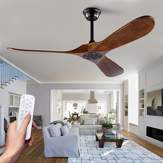 52 inch Ceiling Fan without Light, Quiet Reversible DC Motor Wood Ceiling Fan no Light, 3 Blades Modern Ceiling Fan with Remote Control for Outdoor Indoor Farmhouse Patios