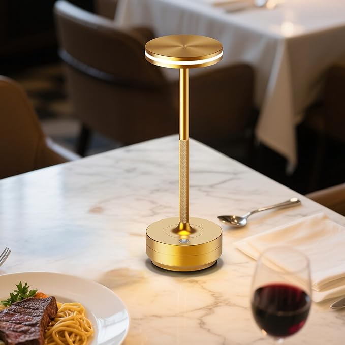 Hapfish 2 Pack Cordless Table Lamps Rechargeable, 5000mAh Battery Powered Lamp, 3 Color Modes, Dimmable, LED Table Lamps for Living Room,Outdoor, Dinner,Patio,Restaurant– Gold