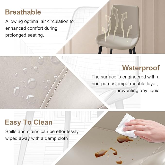 Dining Chairs with Comfortable Backrest and Sturdy Metal Legs, Modern Upholstered PU Leather Kitchen & Office Chairs for Dining Room, Restaurant Or Living Room (White, 6-Set)