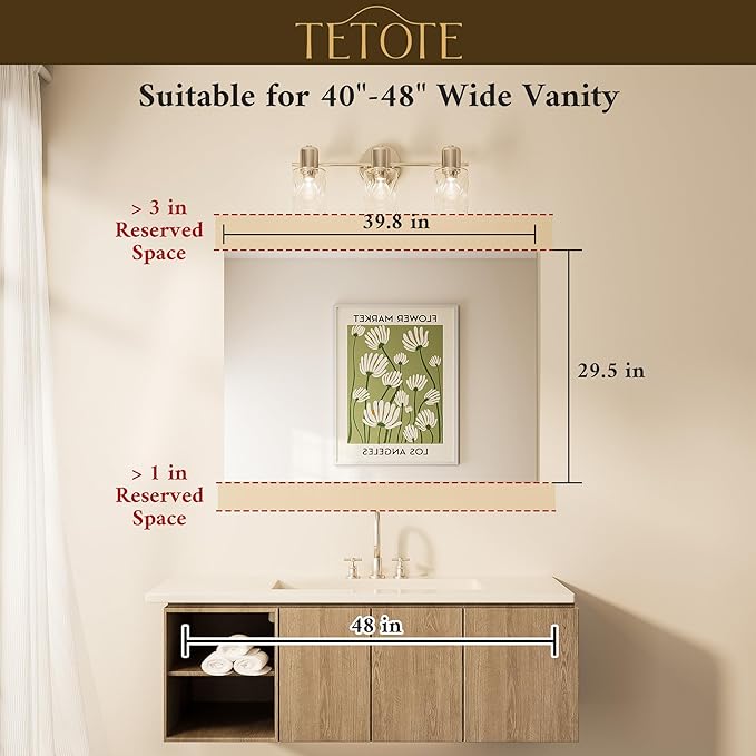 TETOTE Frameless Bathroom Mirror 40" x 30" Vanity Mirror for Bathroom Sink, Suitable for Bedroom, Living Room, Entryway, Hallway, Home Gym, Vertically/Horizontally