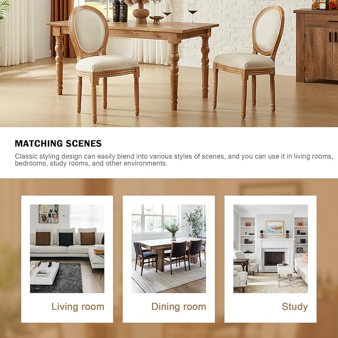 Nrizc French Country Dining Chairs Set of 2, Vintage Farmhouse Dining Chairs with Round Back, Solid Wood Dining Room Chairs, for Kitchen, Bedroom, Dining Room