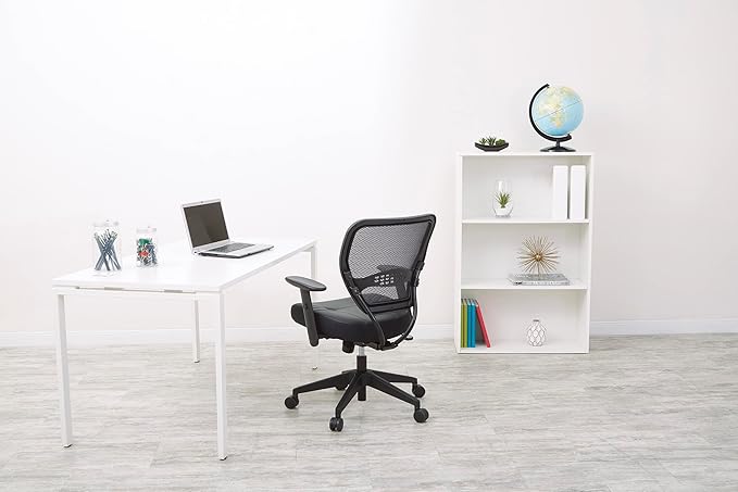 Space Seating 57 Series Professional Dark Air Grid Back Manager's Adjustable Office Chair with Built-in Lumbar Support and Padded Seat, Black Bonded Leather