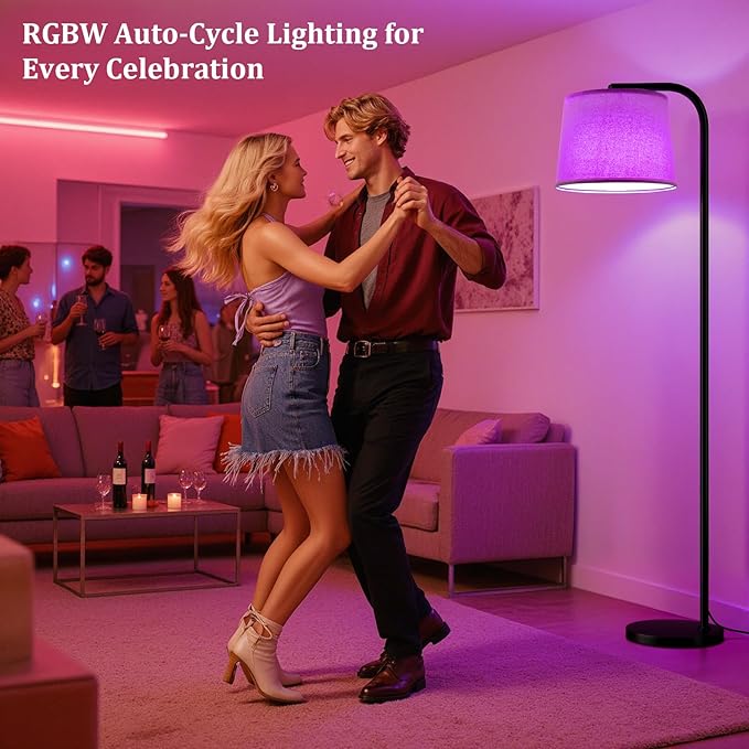 Ambimall RGB Floor Lamp - Remote Control, 8 Colors and 3000K-6500K Color Temperature, Fully Dimmable, Standing Lamp for Living Room with Rotating Head, Tall Lamp for Bedroom (RGB-Black and Beige)