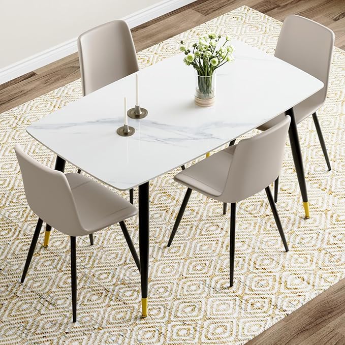 50'' Dining Table Set for 4, Dining Room Sets for 4, Sintered Stone Dining Table Chairs Set of 4, Easy to Assemble，Suitable for Small Spaces