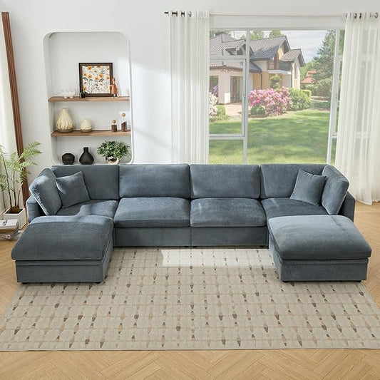 Tbfit Modern Sectional Sofa with Storage, Down-Filled Cushions, 154" W Cloud Couch for Home, Living Room, Grey