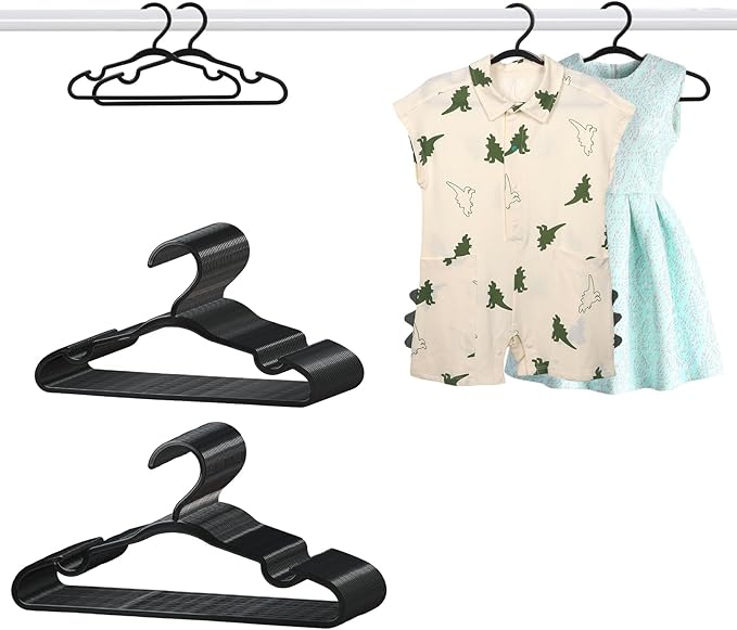 60 Pack Black Baby Hangers 11.42 Inch & 12.91 Inch Each 30 Pack - Kids Non-Slip Clothes Hangers for Infant & Child, Durable Plastic Children's Hangers for Closet, Pants, Coats, Skirts