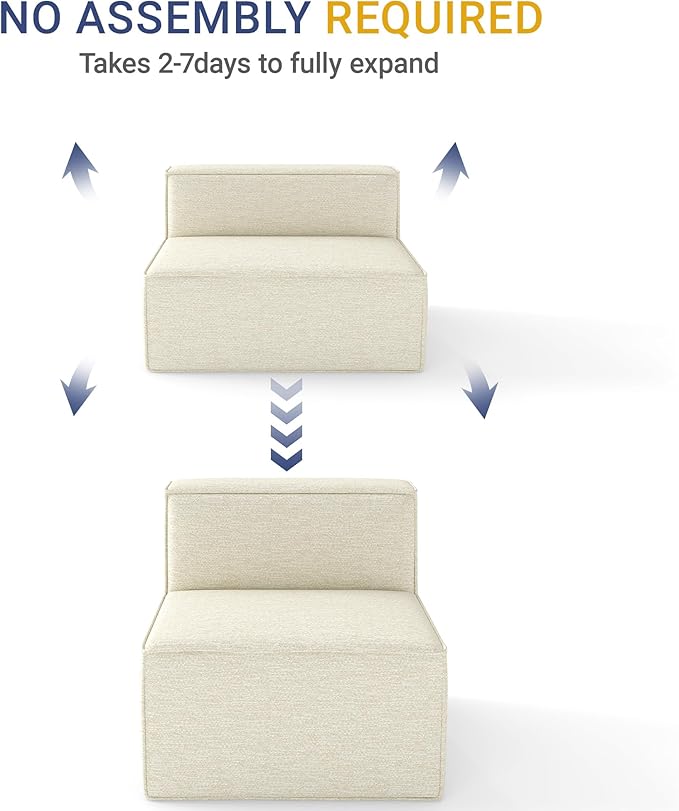 38“ Modular Sectional Sofa Convertible Cube Thick Couch Seat Set, Combine L-Shaped U-Shaped, Free Assembly, Space-Saving for Living Room, Fabric Chenille Beige White (Only Armless)