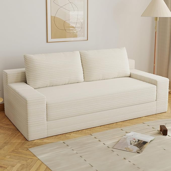 70.78" Loveseat Sofa, Modern Small Corduroy Couch Comfy Deep Seat for Living Room, Bedroom, Home Office, Apartment, No Assembly, Beige