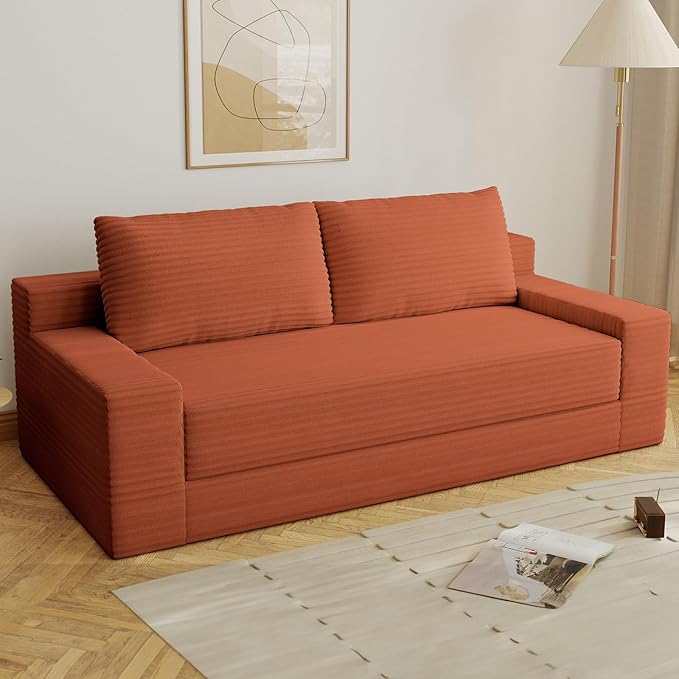 70.78" Loveseat Sofa, Modern Small Corduroy Couch Comfy Deep Seat for Living Room, Bedroom, Apartment, Home Office, No Assembly, Orange