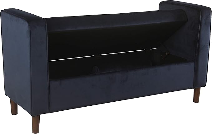 HomePop Home Decor | Upholstered Modern Storage Ottoman Bench with Pillows | Ottoman Bench with Storage for Living Room & Bedroom | Decorative Home Furniture (Navy)