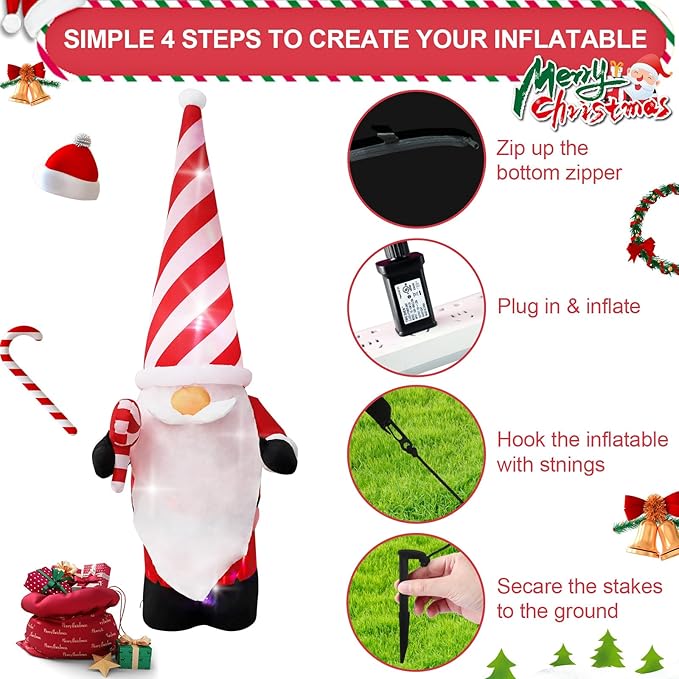 7ft Christmas Inflatable Outdoor Decoration Dwarf with Hat Inflatable Patio Decoration with Built-in LED Lights, Suitable for Christmas Holiday Party, Patio, Lawn, Garden Winter Decoration