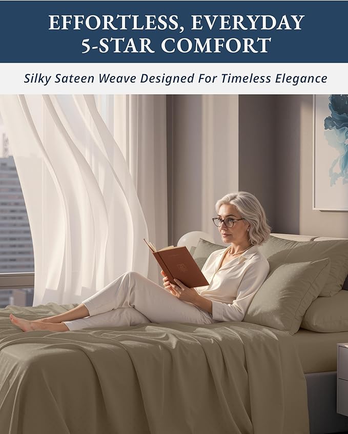 LANE LINEN 100% Egyptian Cotton Bed Sheets - 4PC Full Sheets Set, Long Staple Bedding Sheets, Sateen Weave, Luxury Hotel Sheets, Fits Upto 16" Mattress, Swiss Dot - Taupe